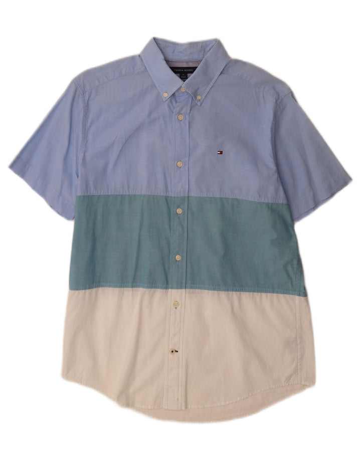 Tommy Hilfiger Mens Short Sleeve Custom Fit Shirt Medium Blue Colourblock