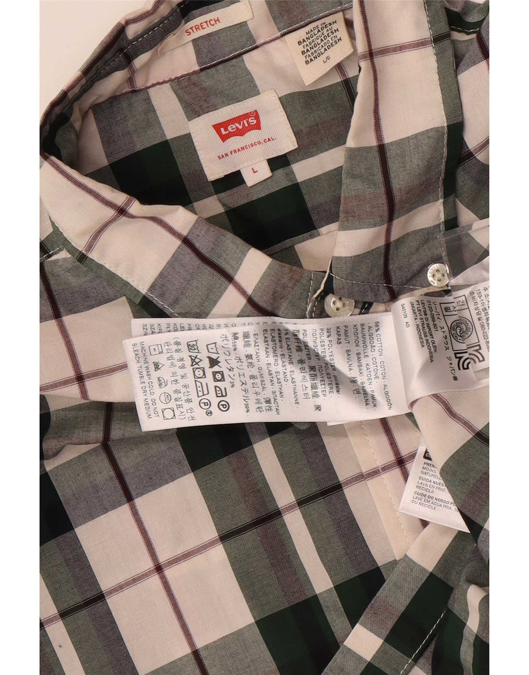 Levi's Camisa elástica de algodón con cuadros multicolores grandes para hombre