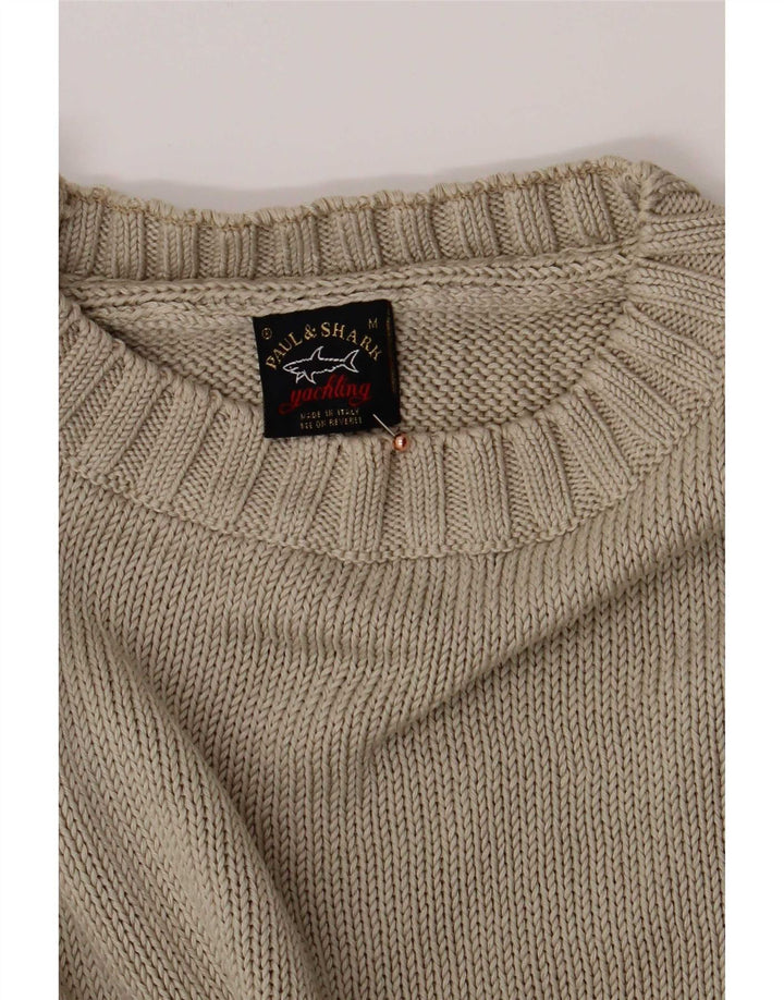 Paul & Shark Mens Crew Neck Jumper Sweater Medium Beige Cotton