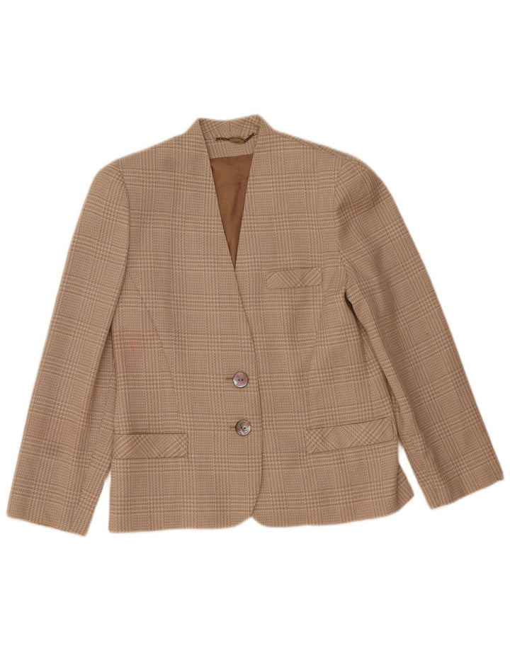 Vintage Womens 2 Button Blazer Jacket IT 44 Medium Beige Houndstooth Wool