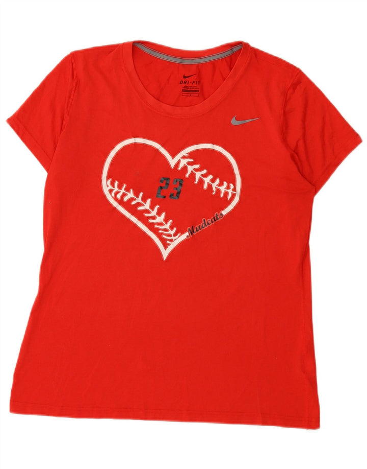 T-shirt grafica Nike Mudcats da donna UK 14 grande poliestere rosso