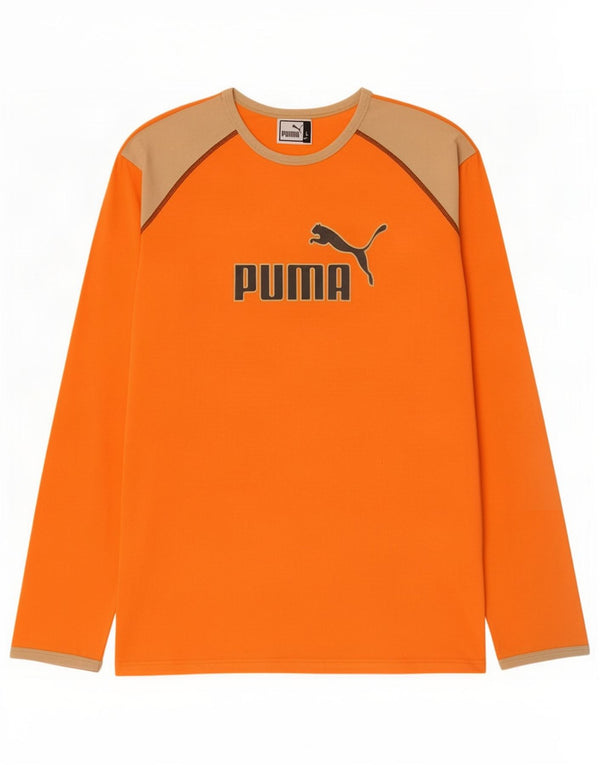 Puma Boys Graphic Top Long Sleeve 15-16 Years Large Orange Colourblock