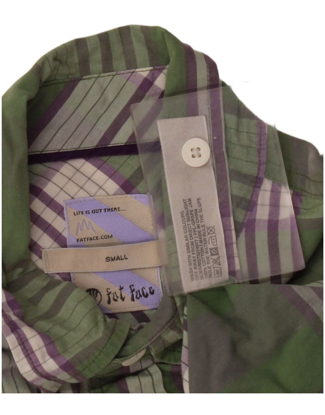 FAT FACE Mens Short Sleeve Shirt Small Green Plaid Cotton