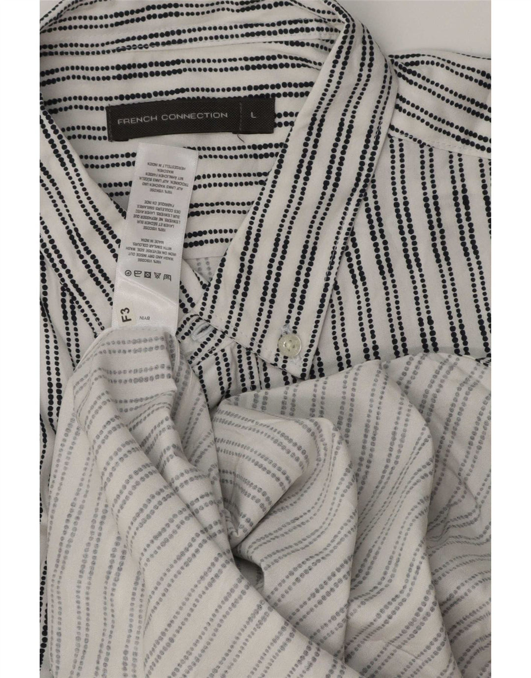 French Connection Mens Short Sleeve Shirt Large White Striped Viscose