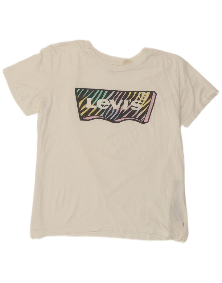 Levi's Grafisk T-shirt top til kvinder UK 14 Medium hvid bomuld