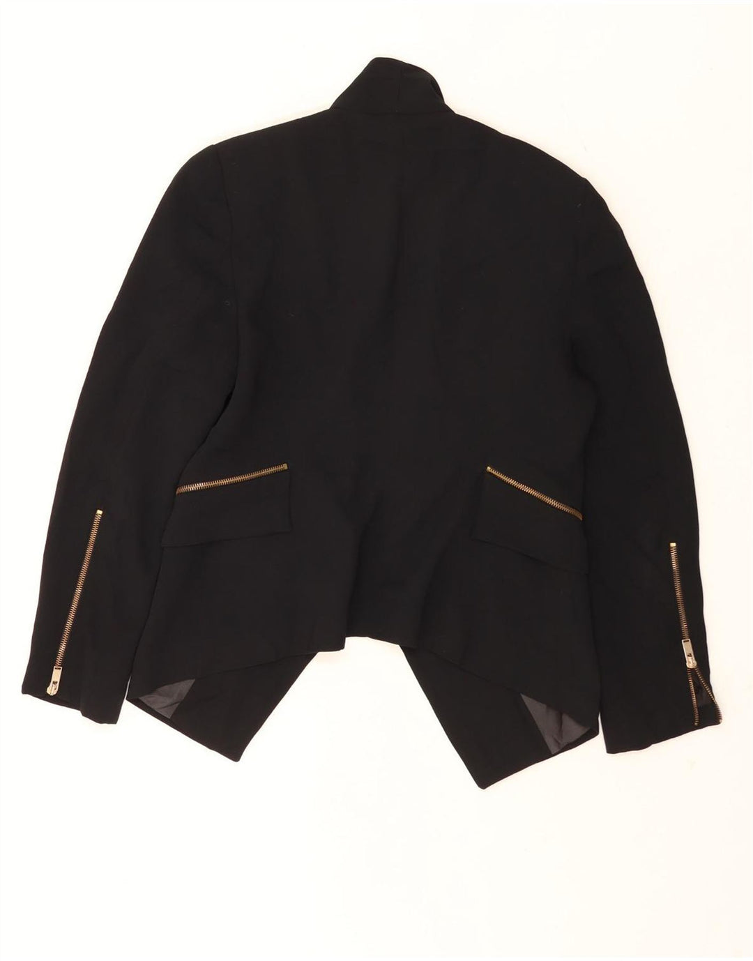 Zara Womens Asymetric Open Blazer Jacket UK 16 Large Black Polyester