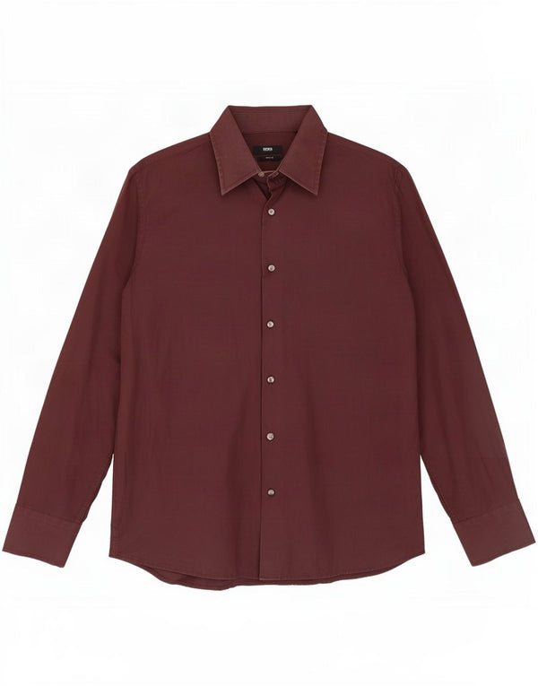 Hugo Boss Mens Shirt Size 42 16 1/2 Large Burgundy Cotton Classic