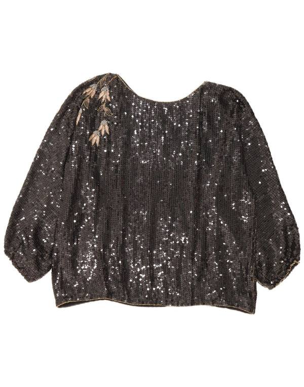 Vintage Womens Oversized Long Sleeve Blouse Top EU 44/46 XL Black Floral