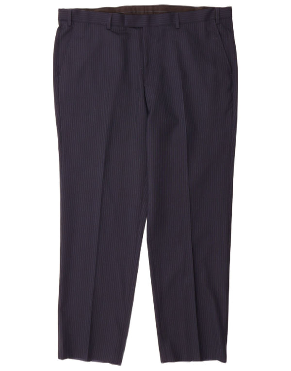 Pantaloni da abito dritti da uomo Marks & Spencer W40 L31 blu navy gessato