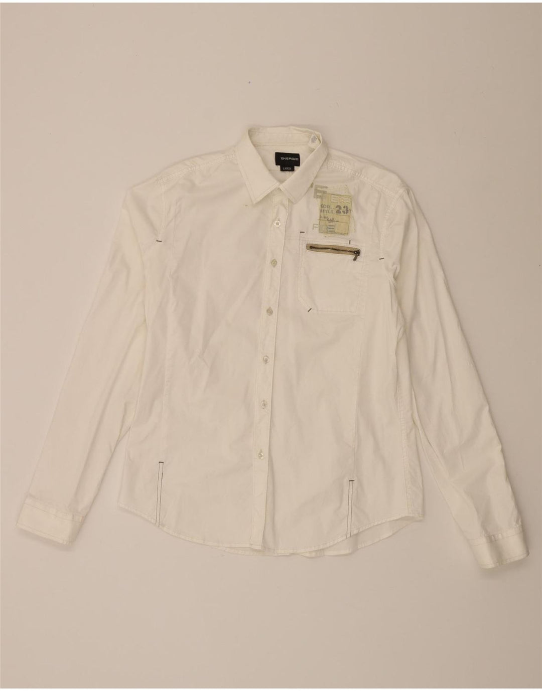 ENERGIE Mens Graphic Shirt Large White Cotton Vintage Energie and Second-Hand Energie from Messina Hembry 
