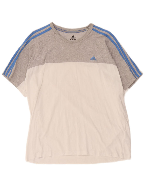 Adidas Damen Regular T-Shirt Top Large Grau Colourblock Baumwolle
