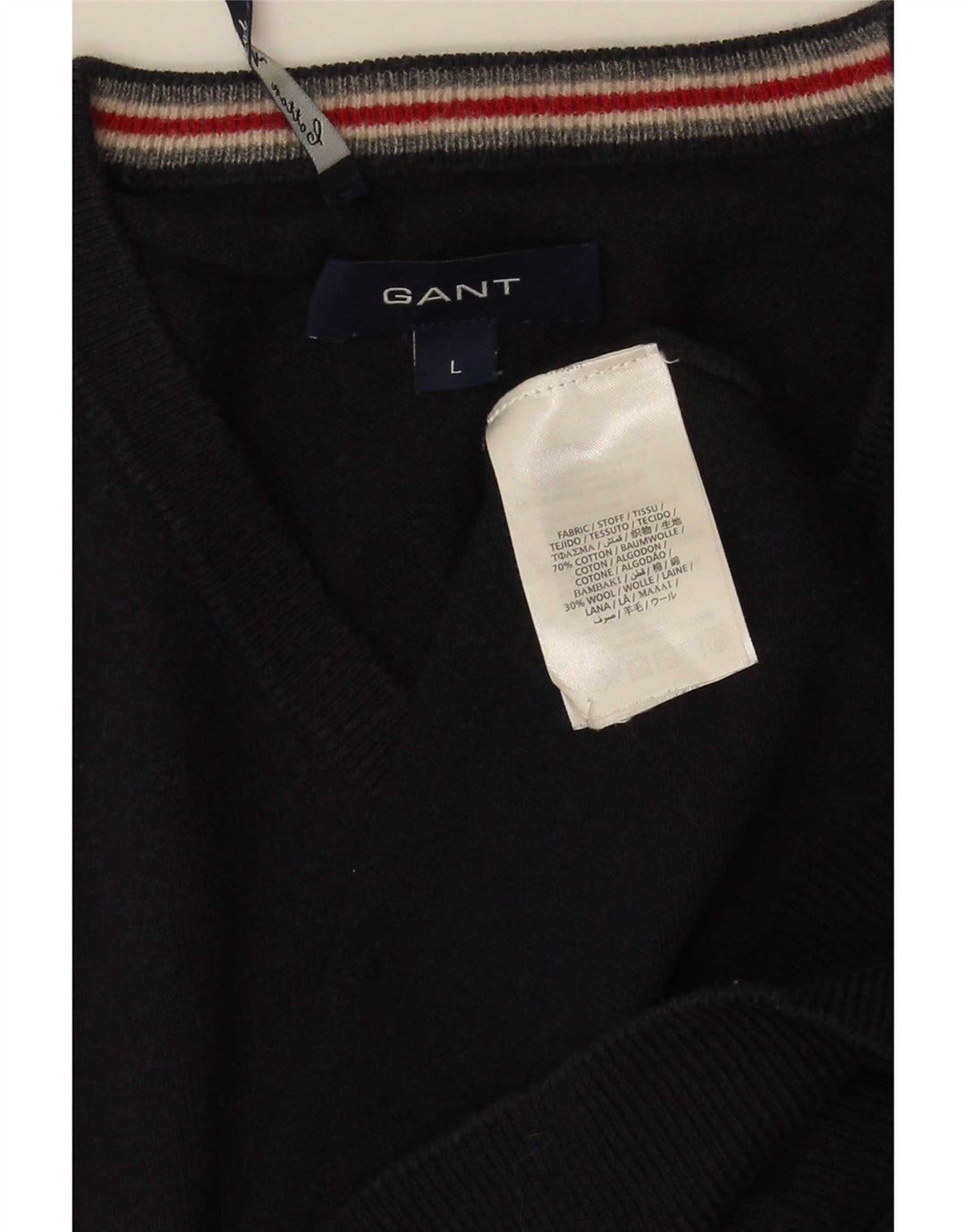 Gant Mens V-Neck Jumper Sweater Large Navy Blue Cotton