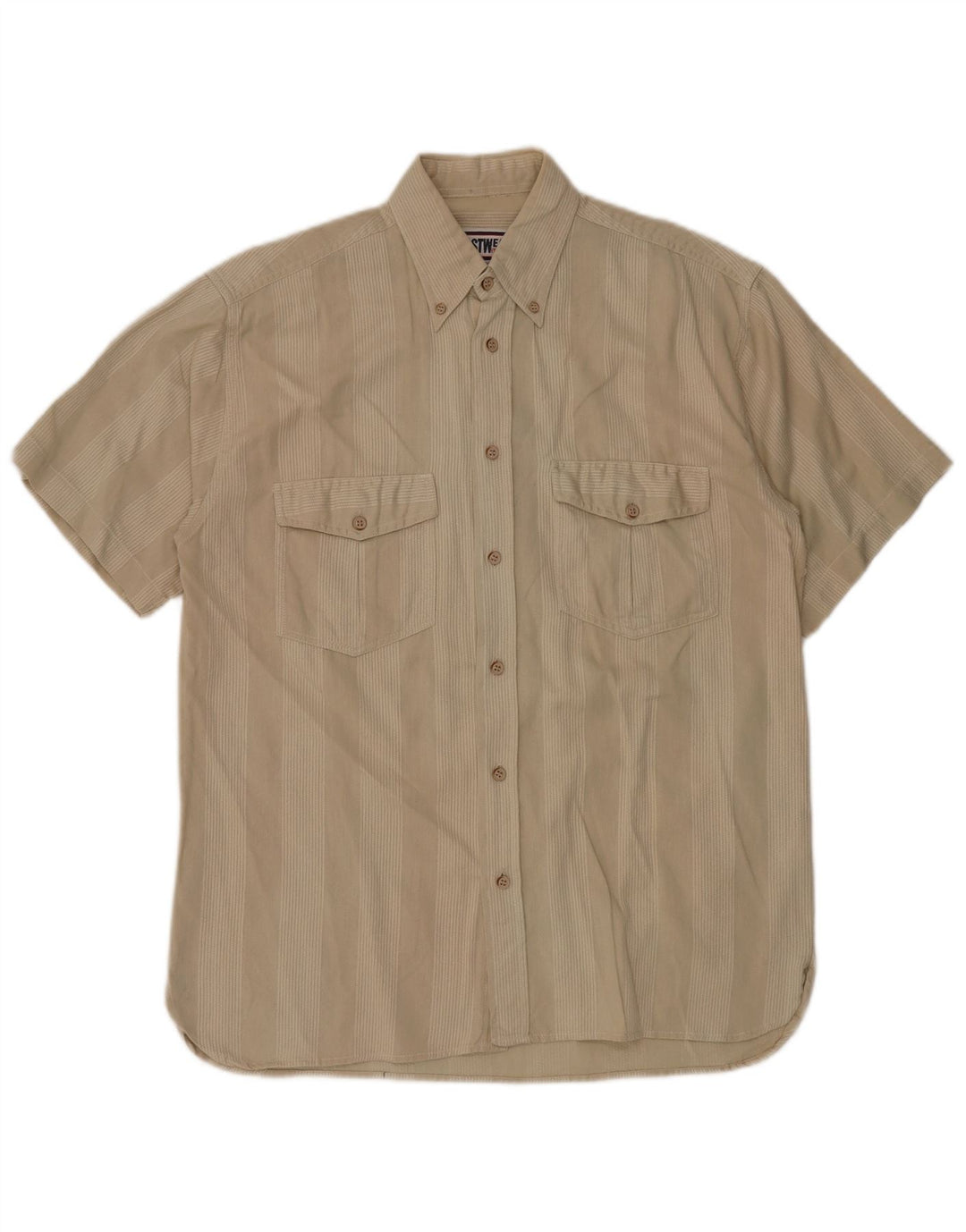 Vintage Herren Kurzarmhemd Mittelbeige