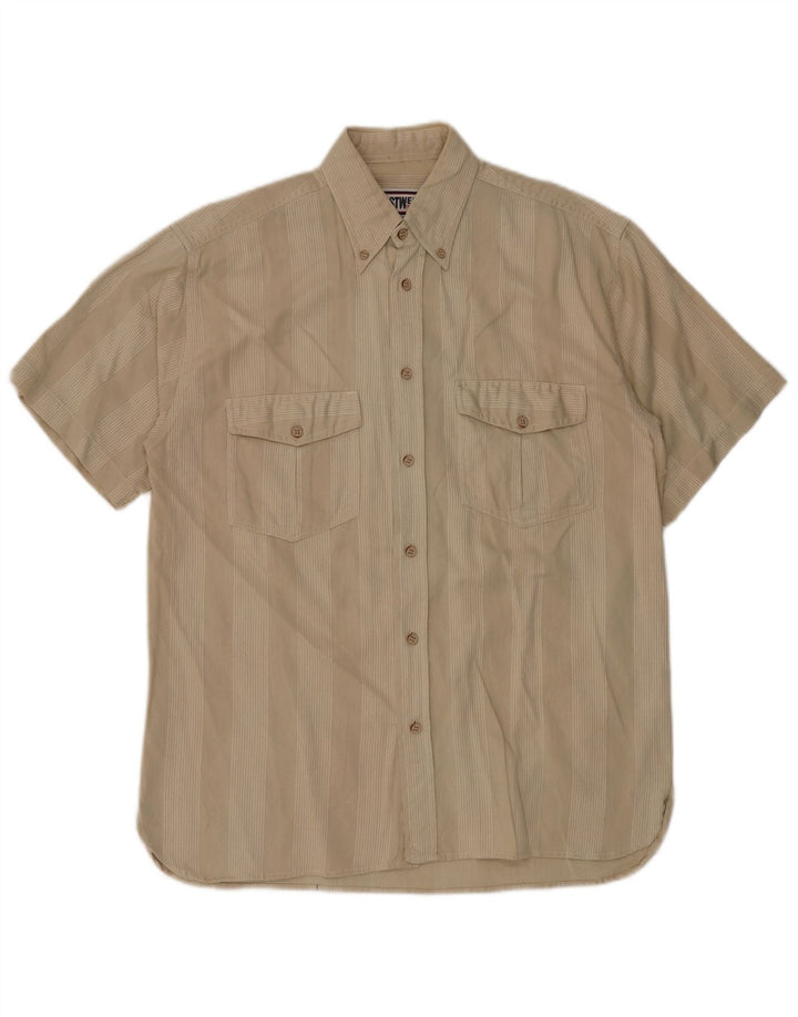 Vintage Herren Kurzarmhemd Mittelbeige