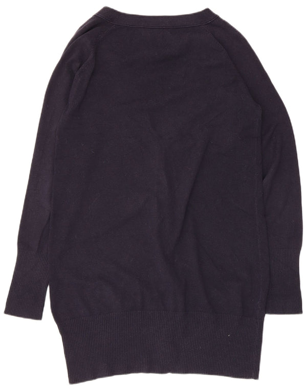 Zara Womens Longline Cardigan Sweater UK 14 Large Navy Blue Cotton
