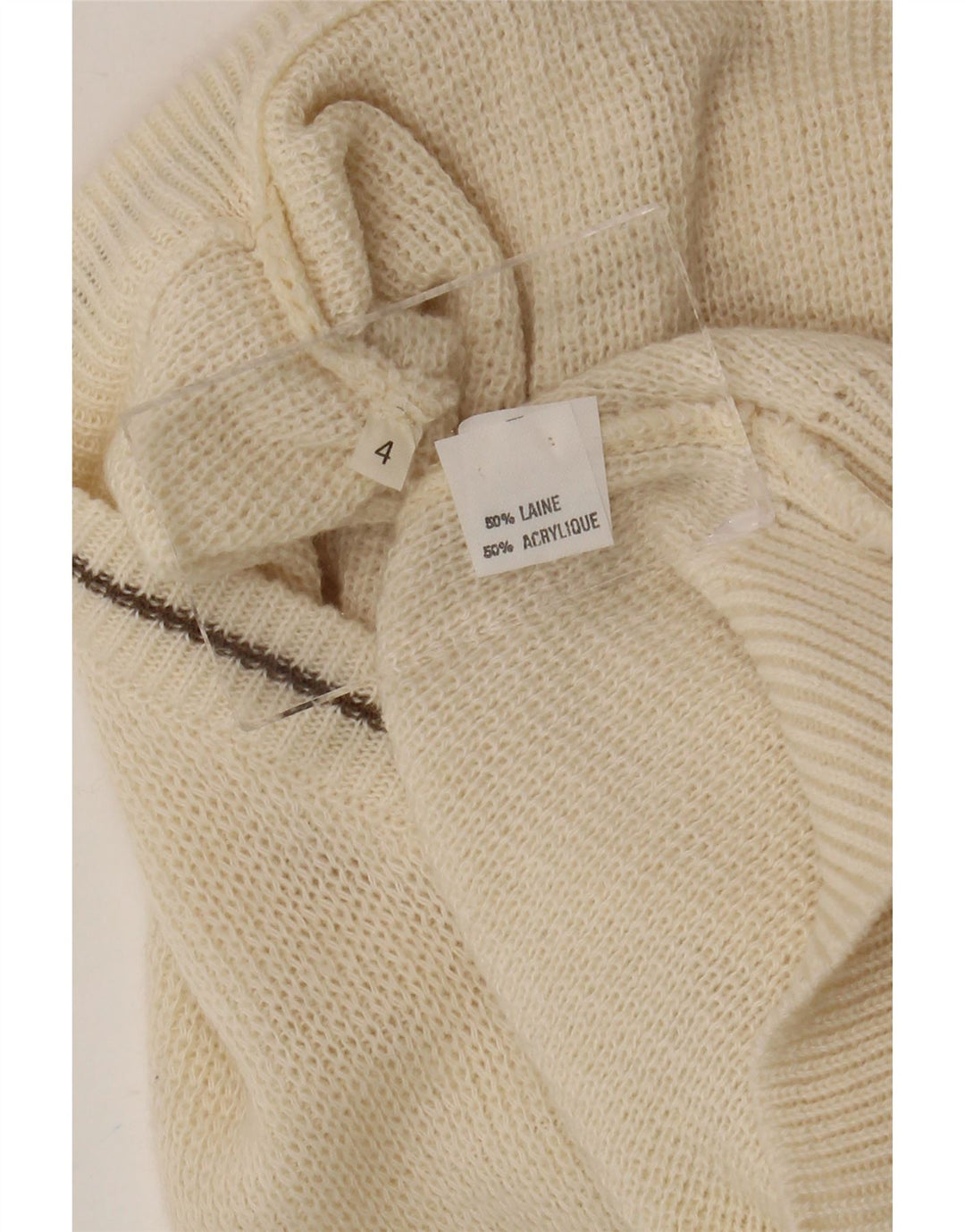 Vintage Mens V-Neck Jumper Sweater Large White Fair Isle Wool