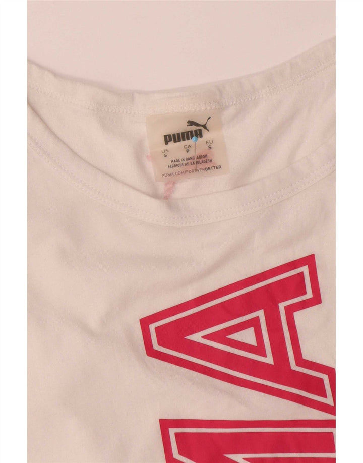 Puma Damen-Oberteil mit Grafik, übergroß, UK 10, Größe S, weiße Baumwolle