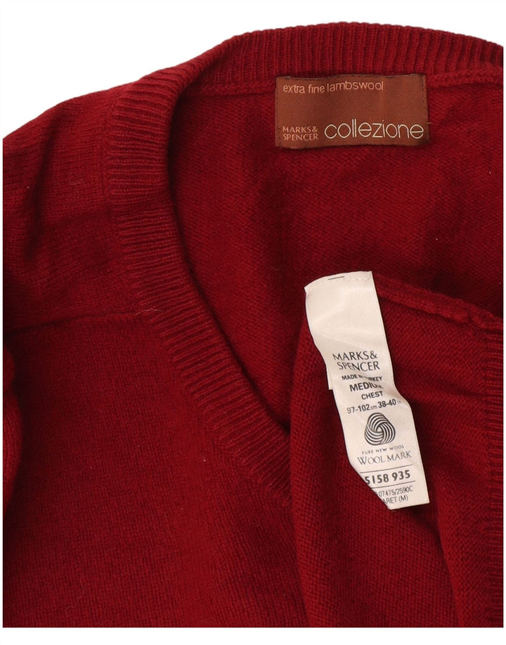 Marks & Spencer Pull col V pour homme en laine bordeaux moyen