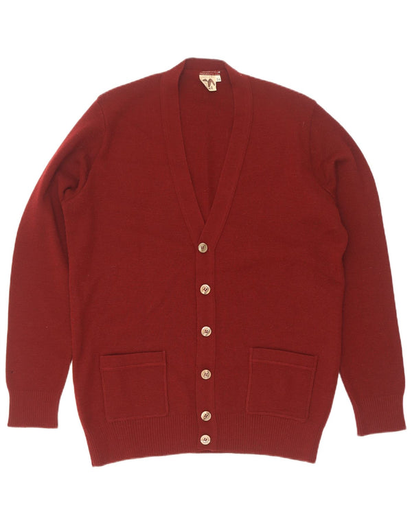 Maglione cardigan vintage da uomo IT 54 XL Lana vergine bordeaux