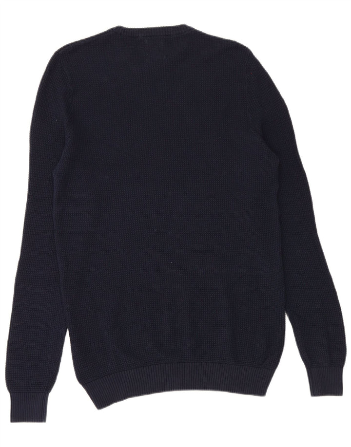 Zara Mens Crew Neck Jumper Sweater Medium Navy Blue Cotton