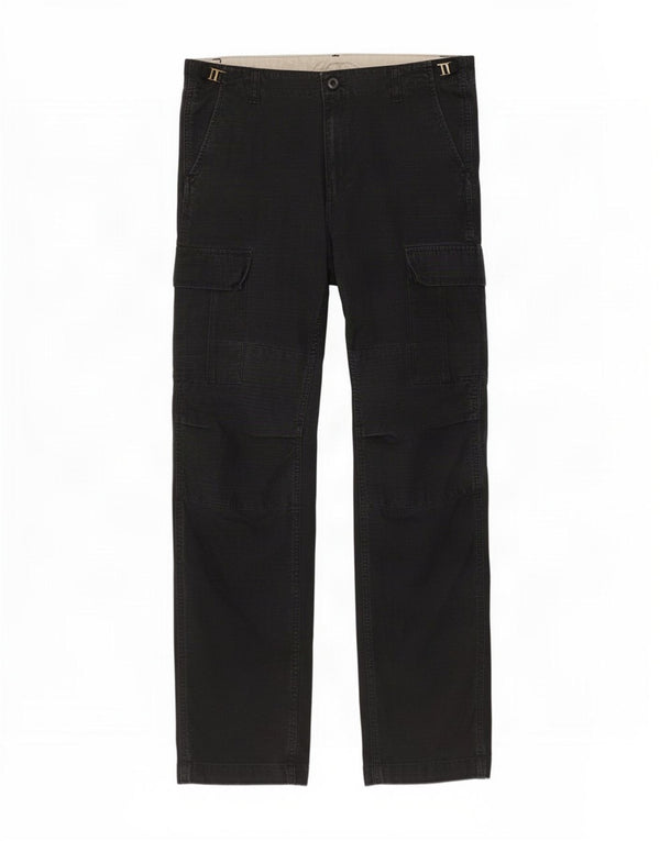 Carhartt Mens Straight Cargo Calças W34 L34 Azul Marinho Xadrez Algodão