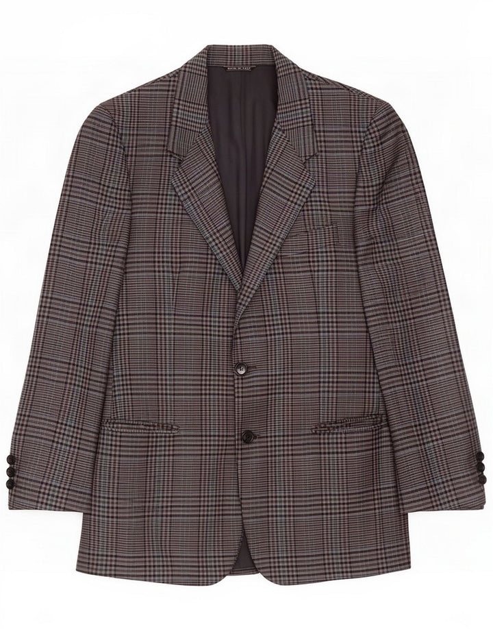 Adolfo Trabaldo Mens 2 Button Blazer Jacket IT 48 Medium Grey Check Wool