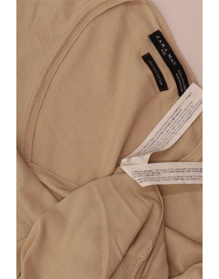 Maglione Zara da uomo con scollo a V grande in cotone beige