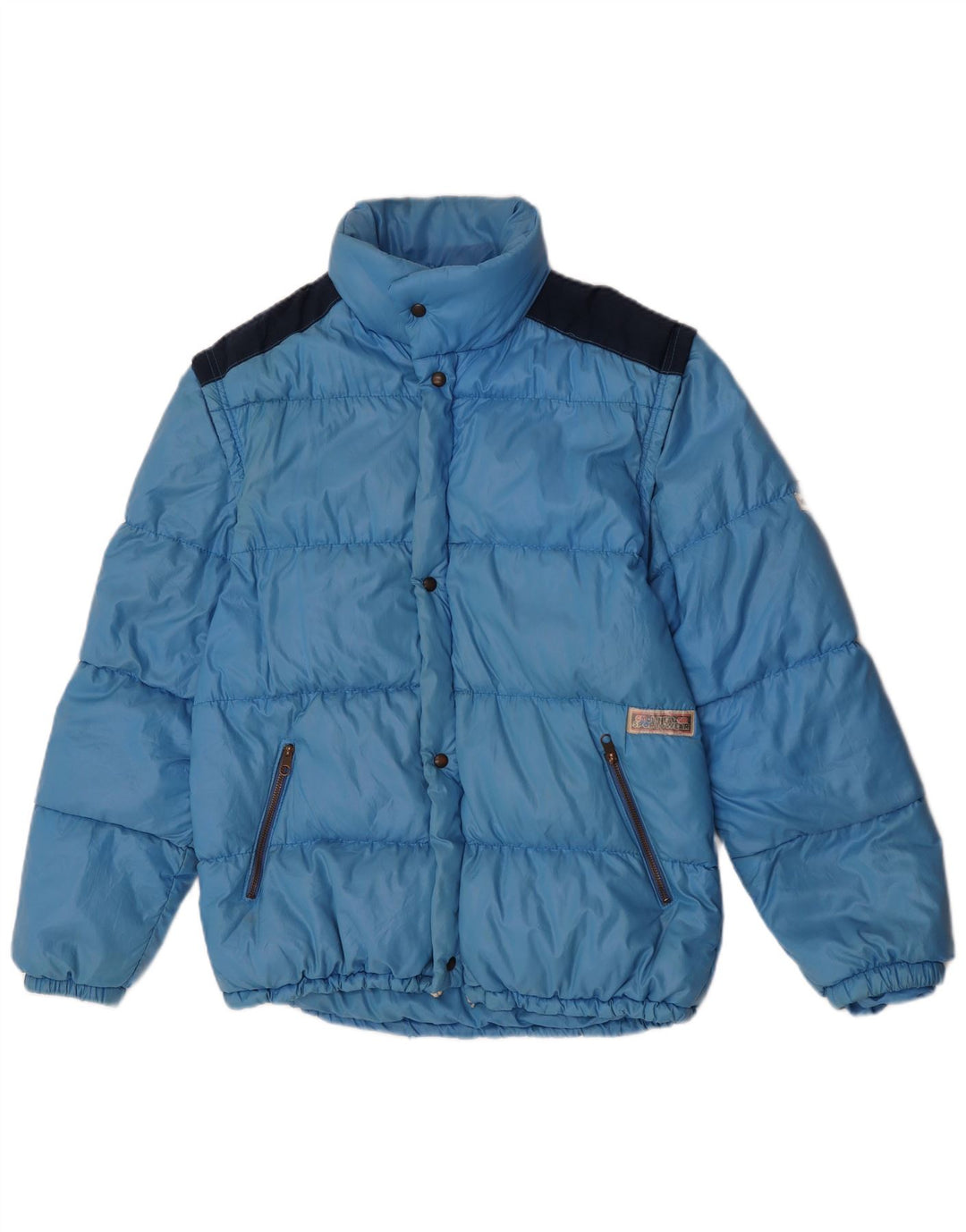 Vintage Mens Hooded Padded Jacket IT 52 XL Blue Colourblock Polyamide