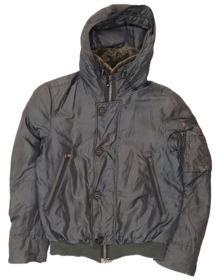 PEUTEREY Mens Hooded Bomber Padded Jacket UK 38 Medium Grey Polyamide