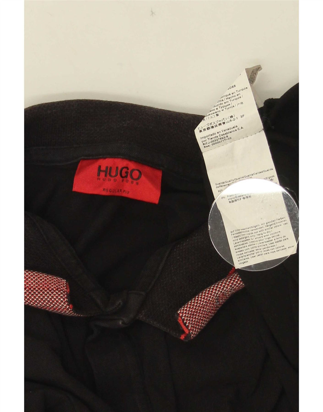 Hugo Boss Mens Polo Shirt Large Black Striped Cotton