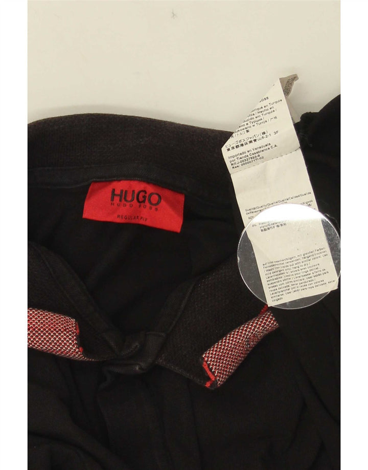 Hugo Boss Mens Polo Shirt Large Black Striped Cotton