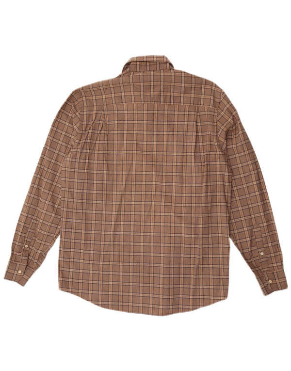Camisa Hombre Hojas Verdes Algodón Cuadros Marrón Grande