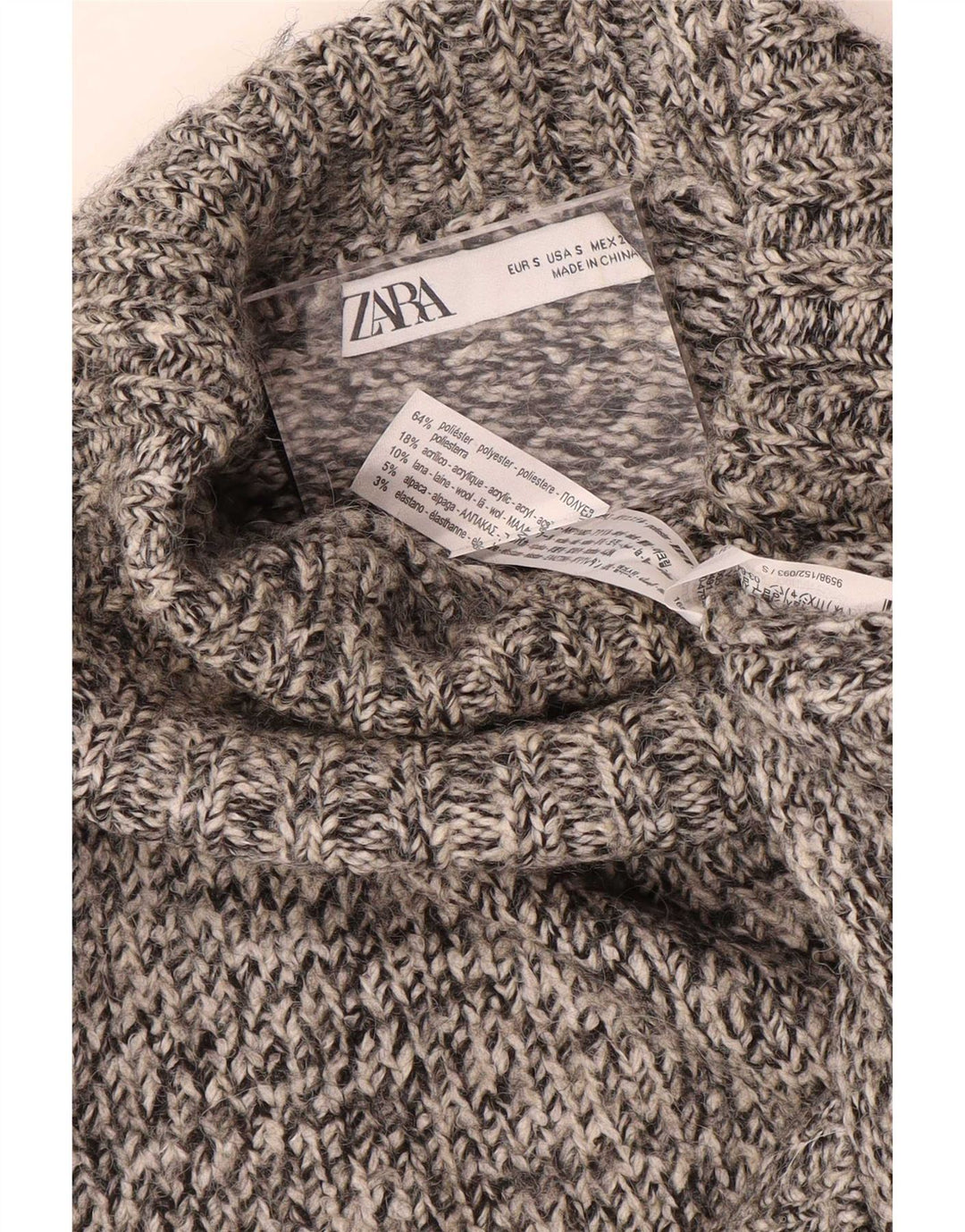 Zara Womens Oversized Roll Neck Jumper Sweater UK 10 Small Grey Flecked
