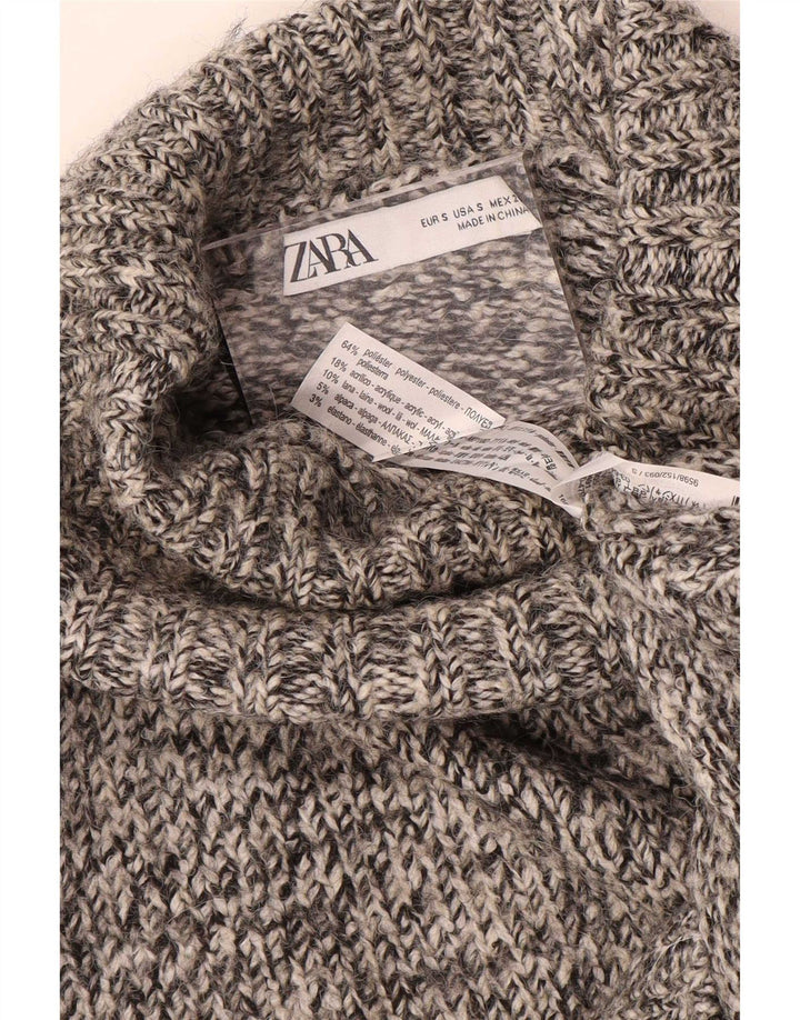 Zara Womens Oversized Roll Neck Jumper Sweater UK 10 Small Grey Flecked