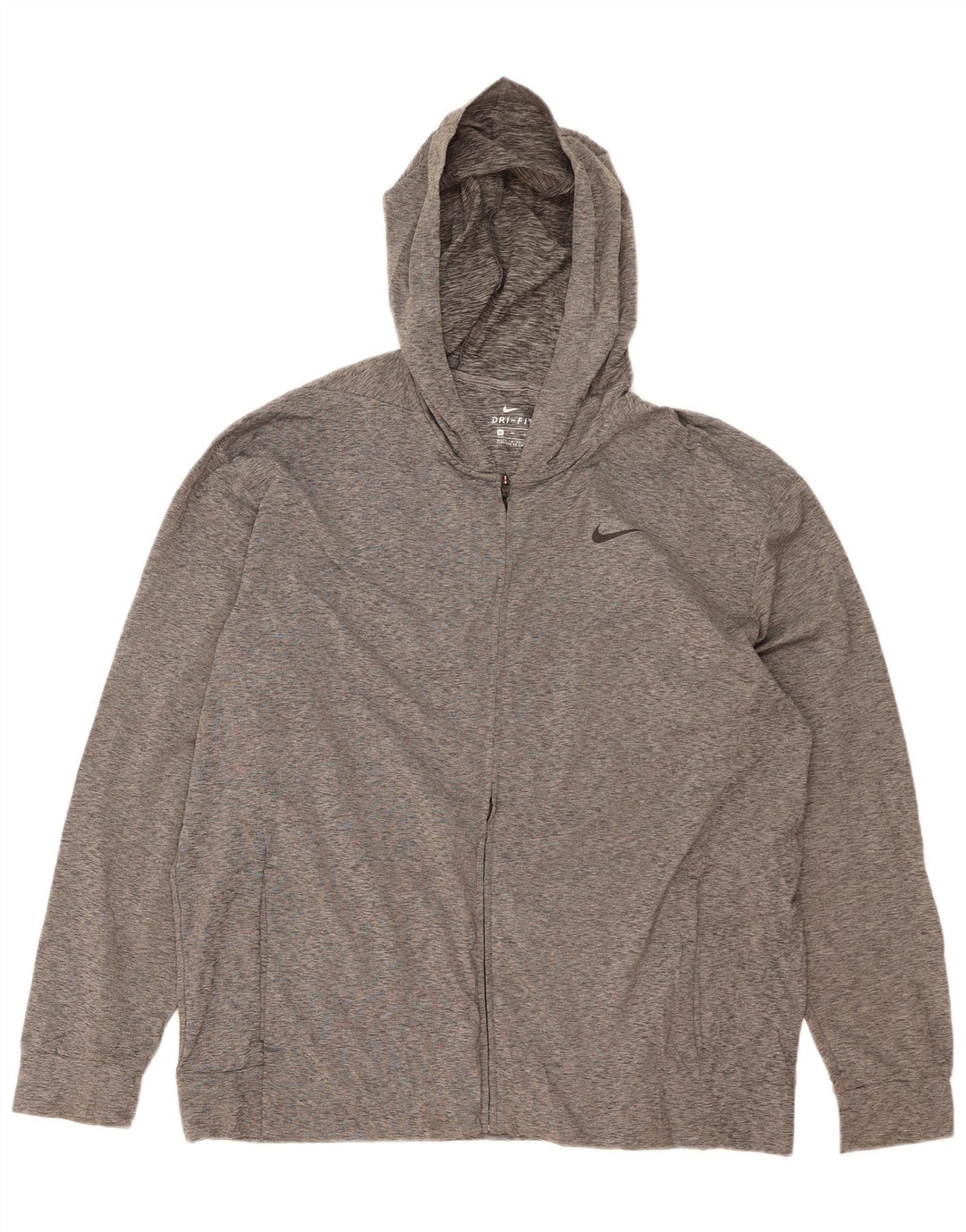 NIKE Mens Dri Fit Zip Hoodie Sweater XL Grey Flecked Polyester