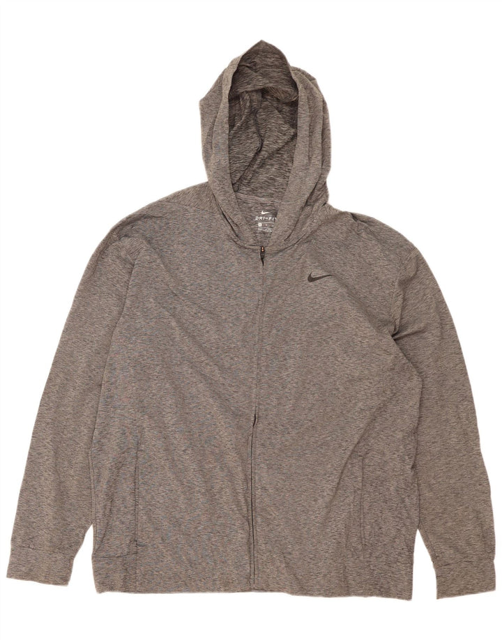 NIKE Mens Dri Fit Zip Hoodie Sweater XL Grey Flecked Polyester