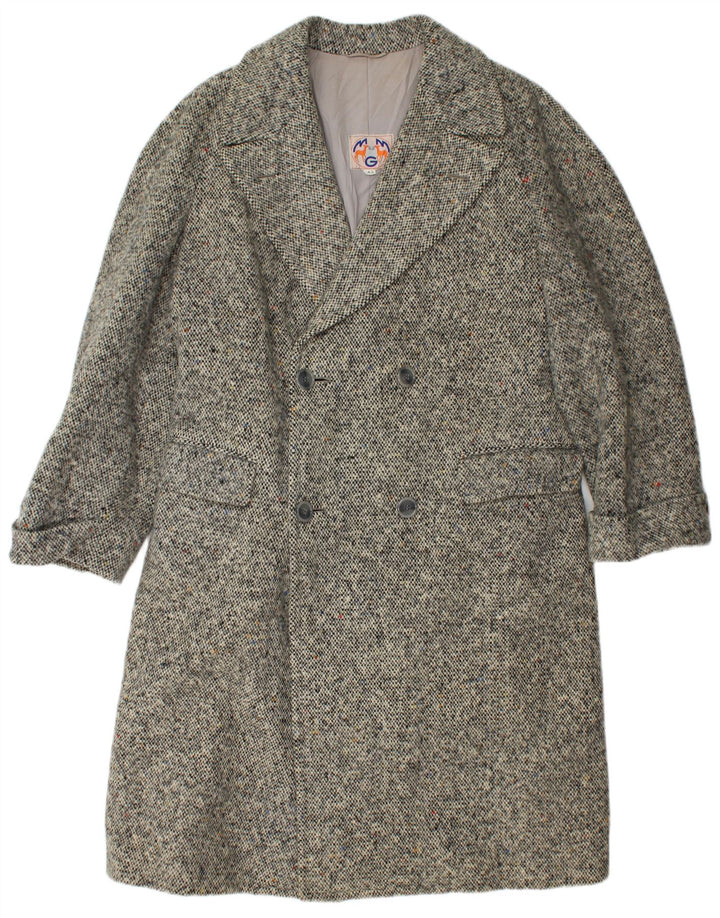 VINTAGE Womens Double Breasted Coat IT 42 Medium Grey Herringbone