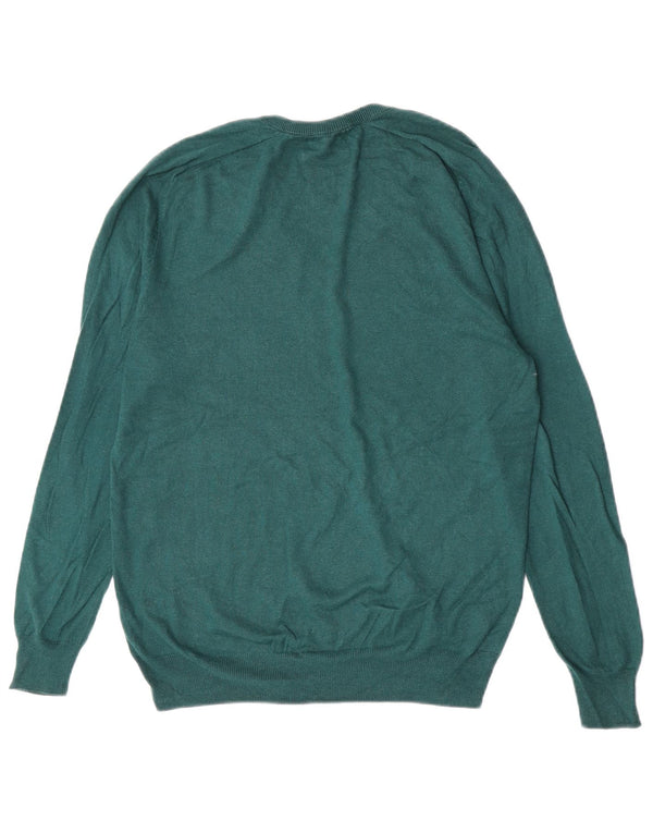 Massimo Dutti Mens V-Neck Jumper Sweater Small Green Silk