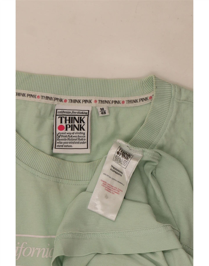 Think Pink Mens Graphic T-Shirt Top IT 48 Medium Turquoise Cotton