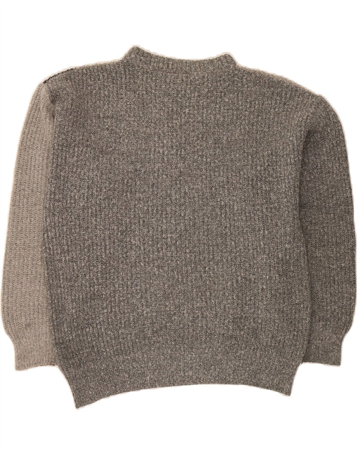 FIUME Mens Boat Neck Jumper Sweater Medium Grey Colourblock Acrylic Vintage Fiume and Second-Hand Fiume from Messina Hembry 