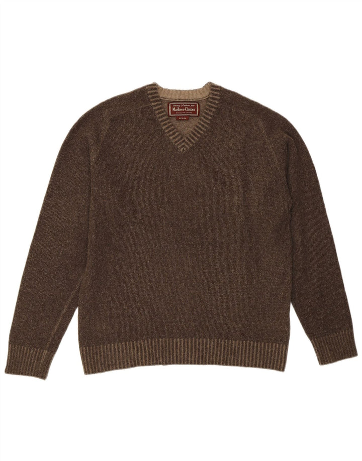 Marlboro Classics Dame V-hals sweater UK 14 Medium Brun Uld
