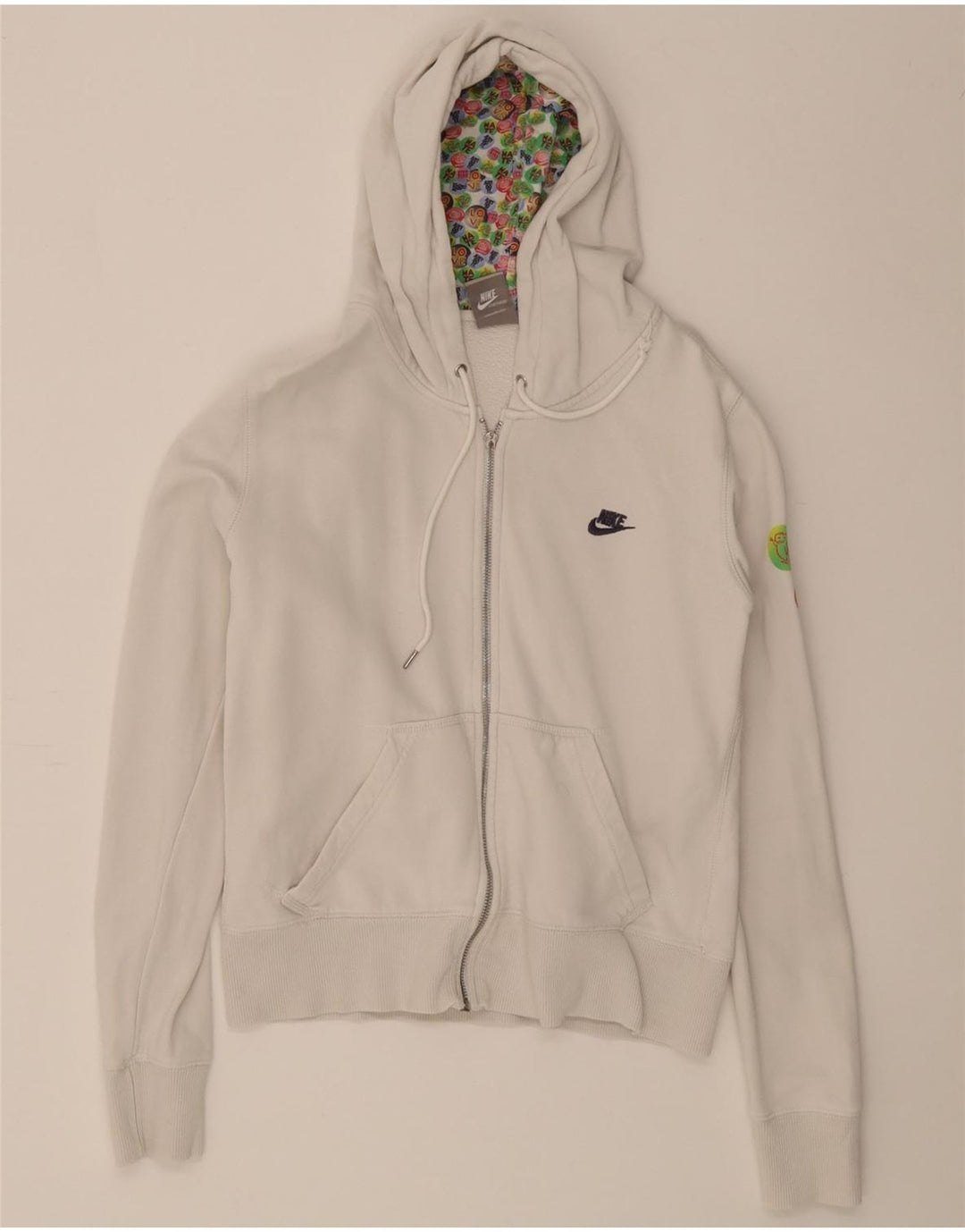 NIKE Womens Zip Hoodie Sweater UK 10/12 Medium Off White Vintage Nike and Second-Hand Nike from Messina Hembry 