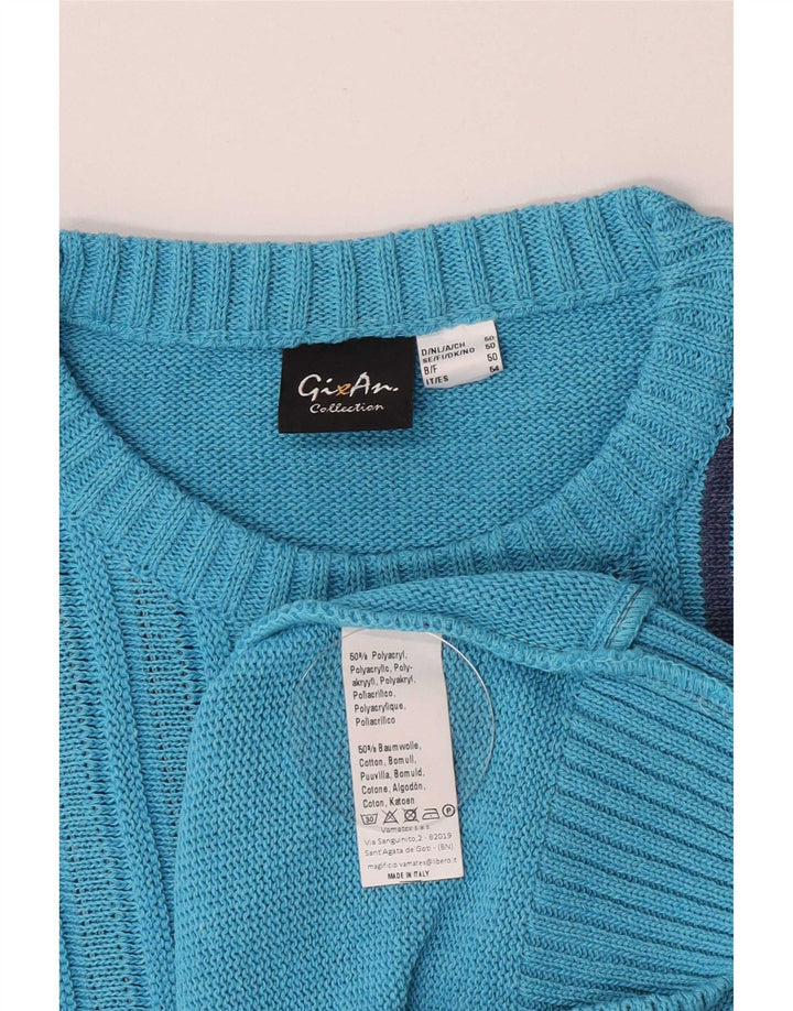 Gixan Mens Regular Fit Crew Neck Jumper Sweater IT 50 Medium Blue Striped