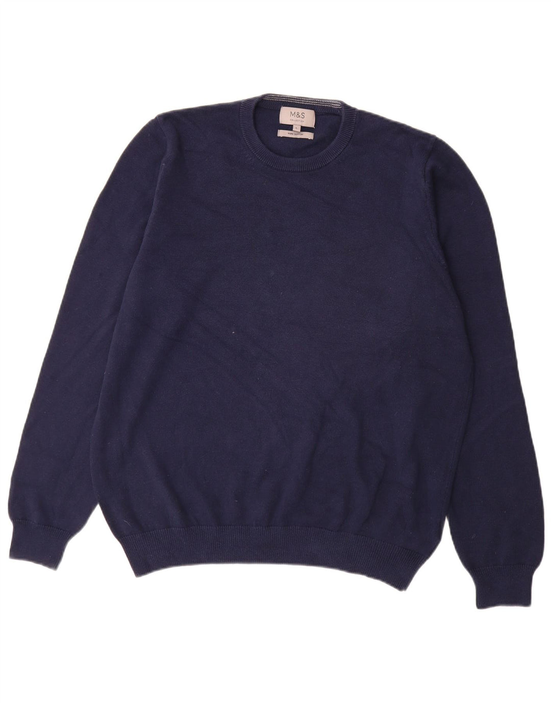 Marks & Spencer Mens Crew Neck Jumper Sweater Large Navy Blue Cotton