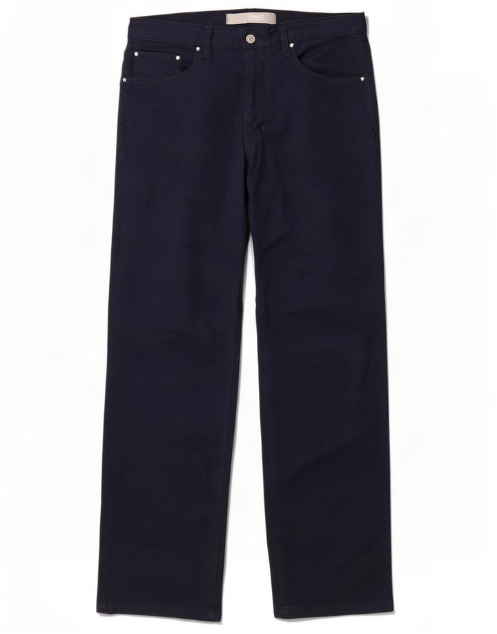 Versace Mens Straight Casual Trousers W34 L32 Navy Blue Polyester
