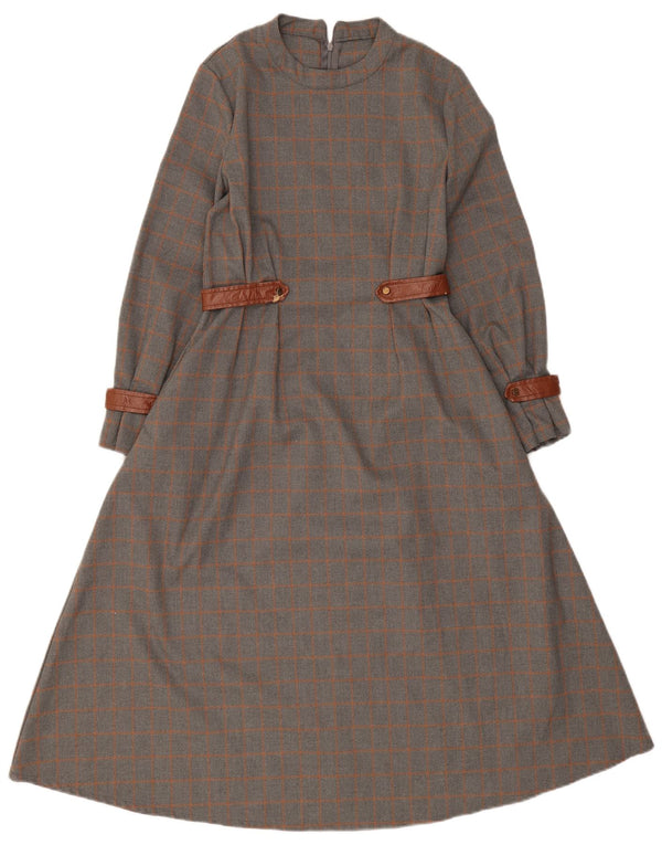 Vintage Womens Long Sleeve Maxi Dress UK 10 Small Grey Check