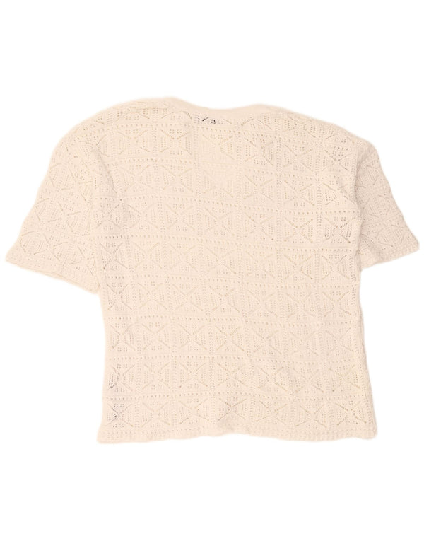 Zara Womens Oversized Crochet Blouse Top UK 10 Small White Cotton