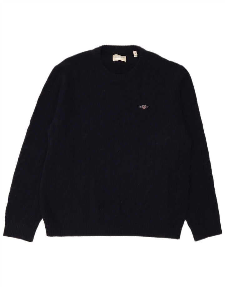 Gant Mens Crew Neck Jumper Sweater XL Navy Blue Lambswool