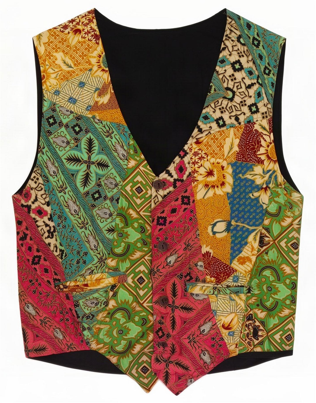 Chaleco vintage para hombre con retazos multicolores pequeños