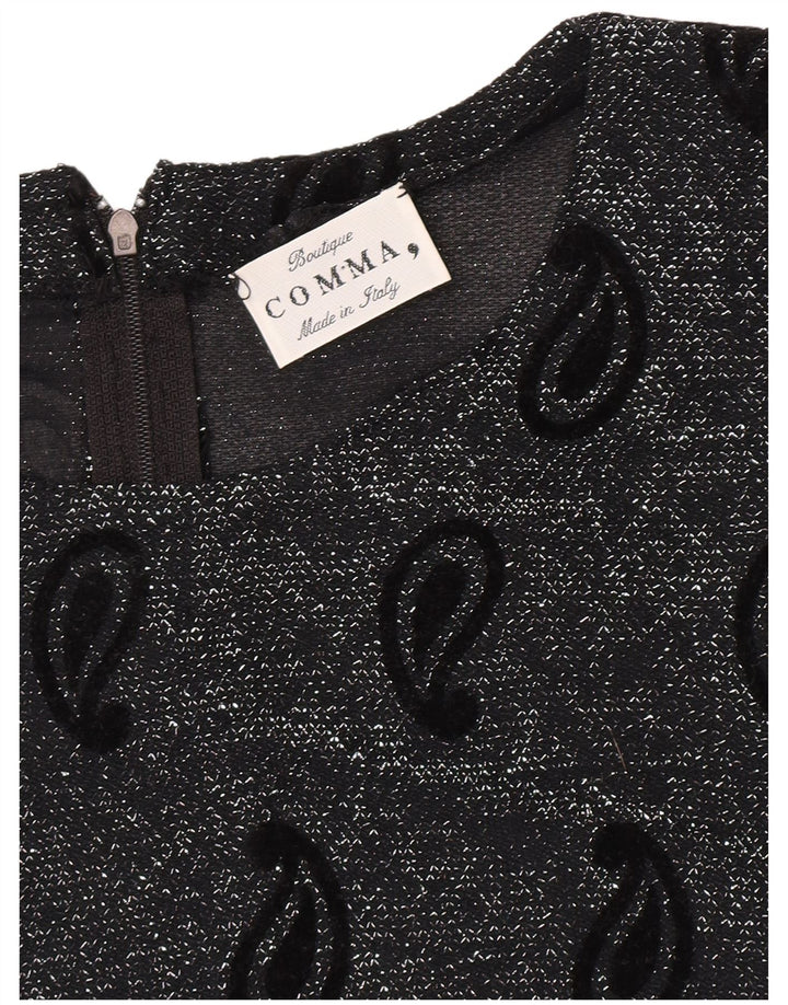 Comma, camicetta corta da donna Top UK 16 grande motivo cachemire nero